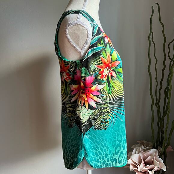 NWT Chico’s Reversible Tropical-To-Solid Tank Size 00 XS Blue Green Floral - Picture 5 of 8